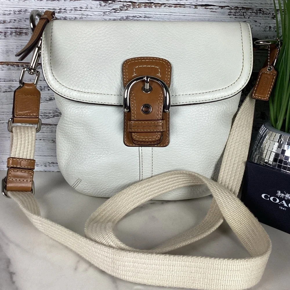 Coach Soho Buckle Flap White and Tan Crossbody Small‎ Fall Bag